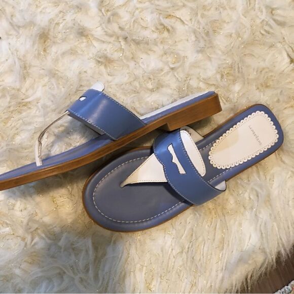 Lands End Blue & White Dressy Flip Flop Sandals - Picture 2 of 9